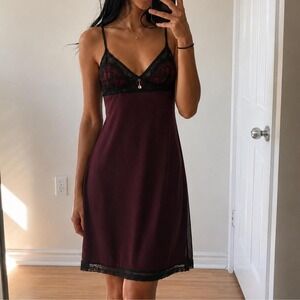 Jacob Y2K Burgundy Lace Slip Dress Women S Coquette Fairy Whimsygoth 80s Indie
